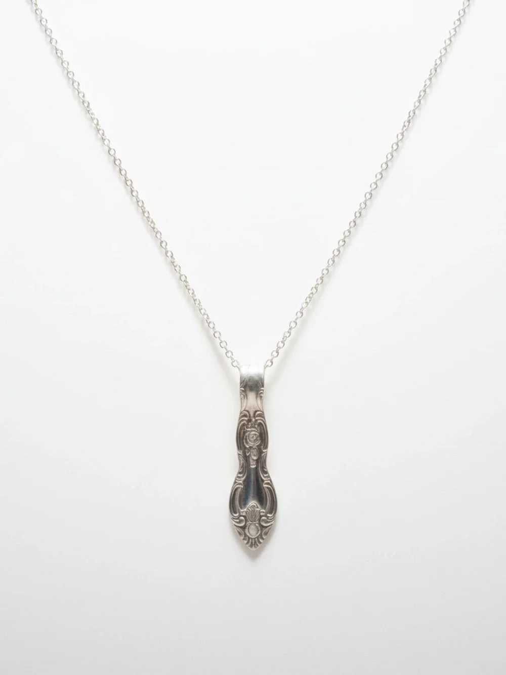 Handmade‎ boho repurposed silver stainless steel floral spoon pendant necklace